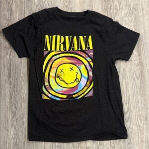 NIRVANA Black Tee with Vibrant Swirl Design